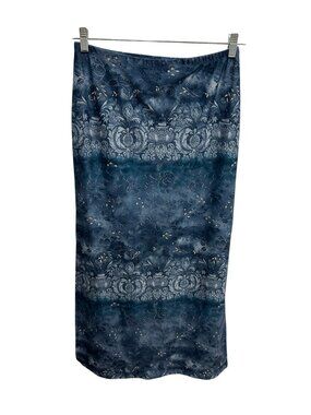 Genevieve Blue Floral Gold Accent Maxi Skirt Size Large Boho Cottagecore